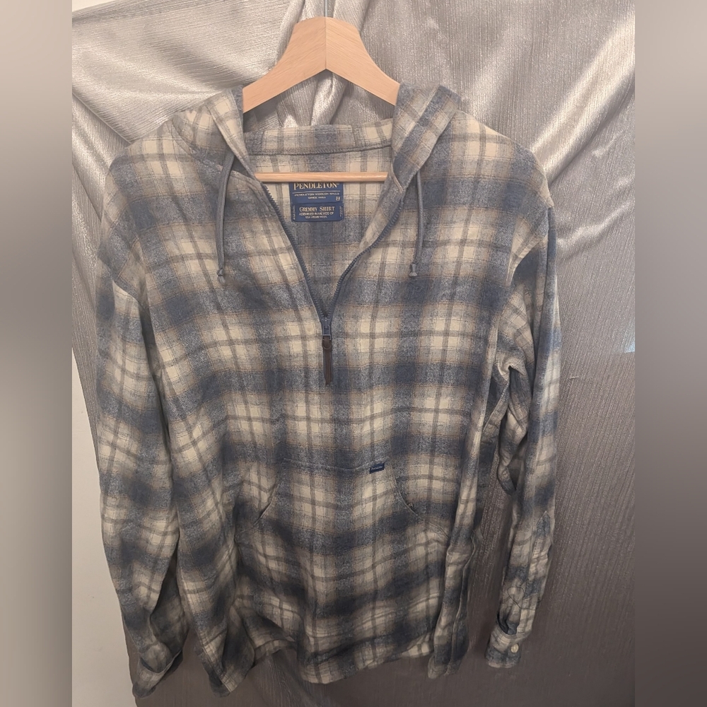 Pendleton Mens Gremmy Quarter Zip with Hood Blue and Gray - Size M